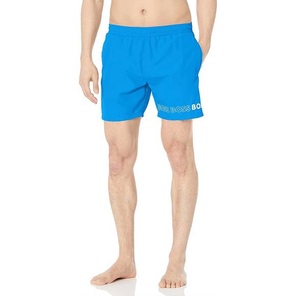 BOSS - Vertical-logo-print Swim Shorts In Quick-dry Poplin - View #8